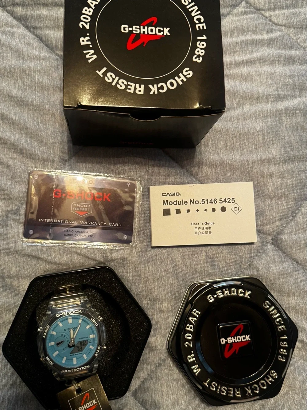 Casio G-Shock Analog-Digital Sky Blue Dial Translucent Resin Band Watch - GA2100